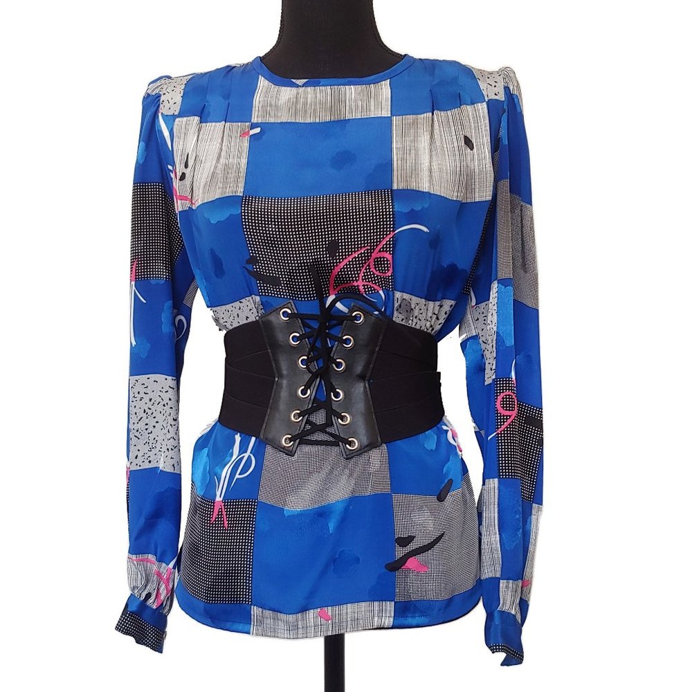 Abstract Blue 80s Graphic Top